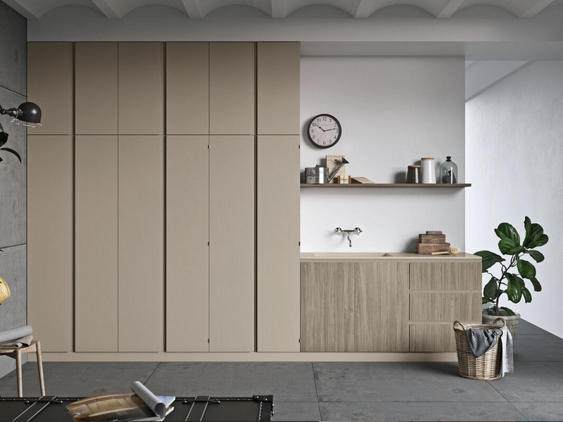 Composition in olmo grey and corda matt lacquered